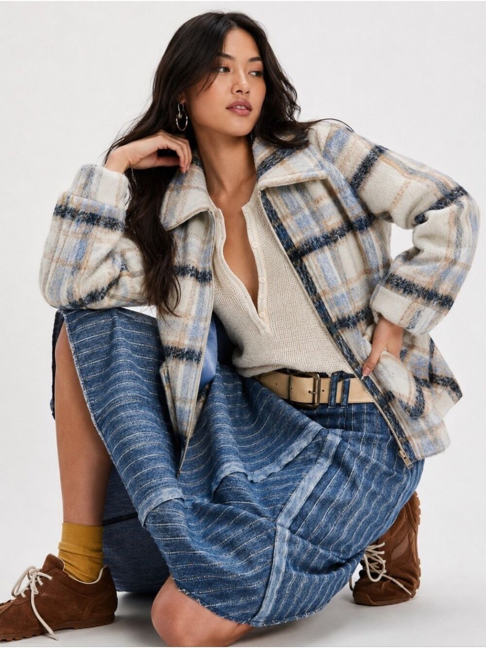 BAGATELLE BRUSHED PLAID ZIP FRONT JACKET COAT SIZE MEDIUM LIKE NEW!